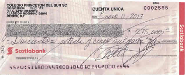 Colegio Princeton del Sur S C emite cheques sin fondo